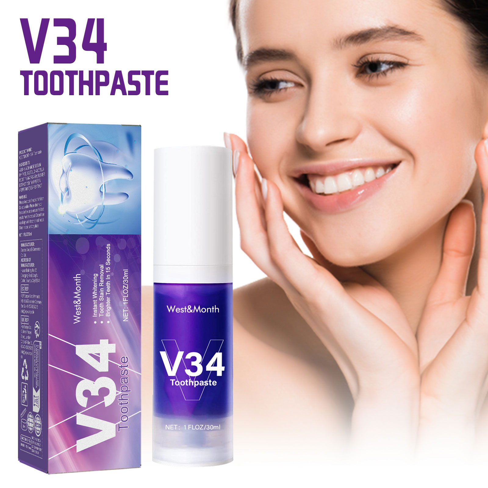 V34 Purple Toothpaste Cleaning - đánh giá và giá Teeth Whitening Crest